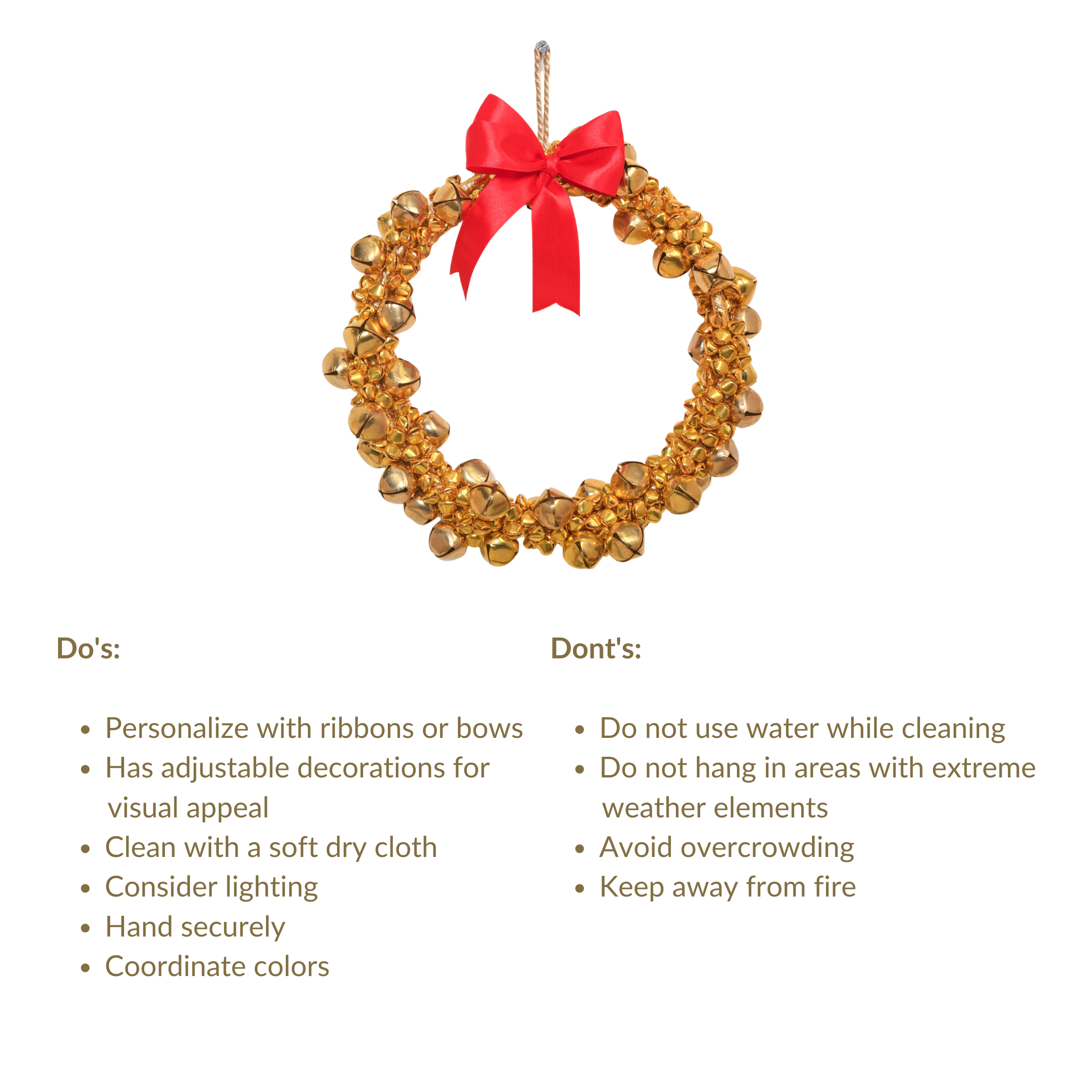 Gold Wreath With Bells 8 Inch