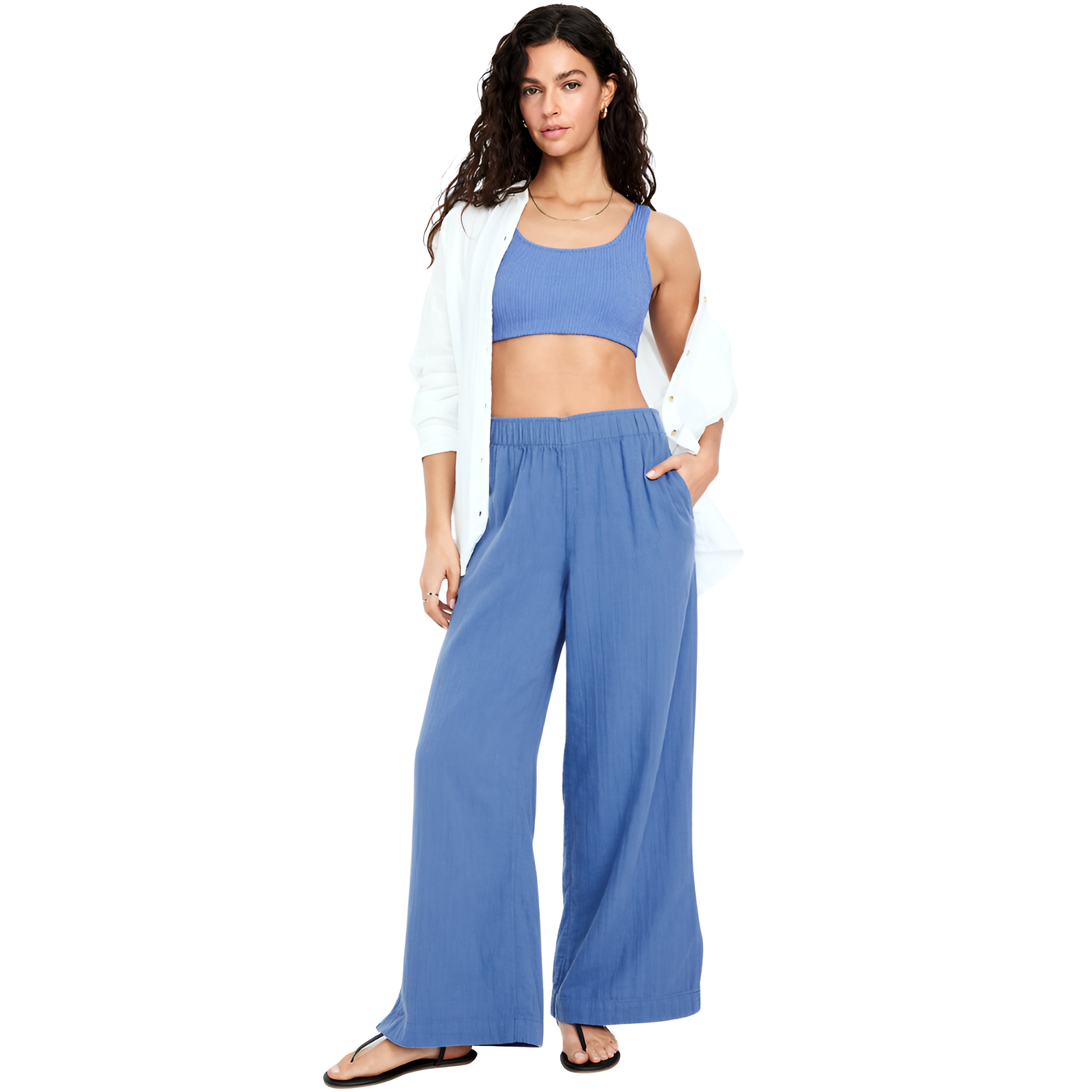 High Waisted Crinkle Gauze Super Wide Leg Pants
