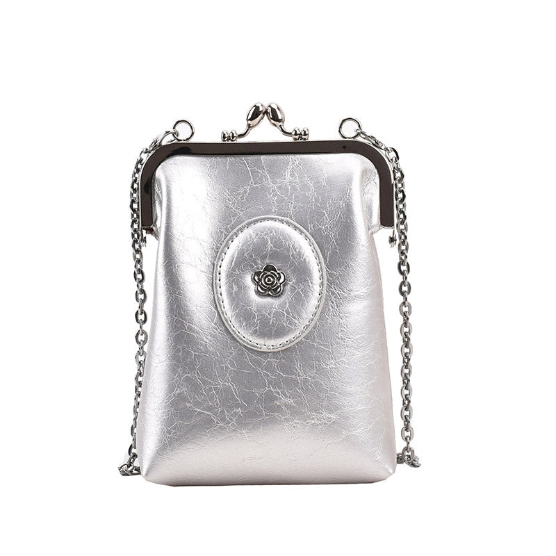Women's Small Pu Leather Solid Color Streetwear Square Lock Clasp Shoulder Bag Crossbody Bag Chain Bag