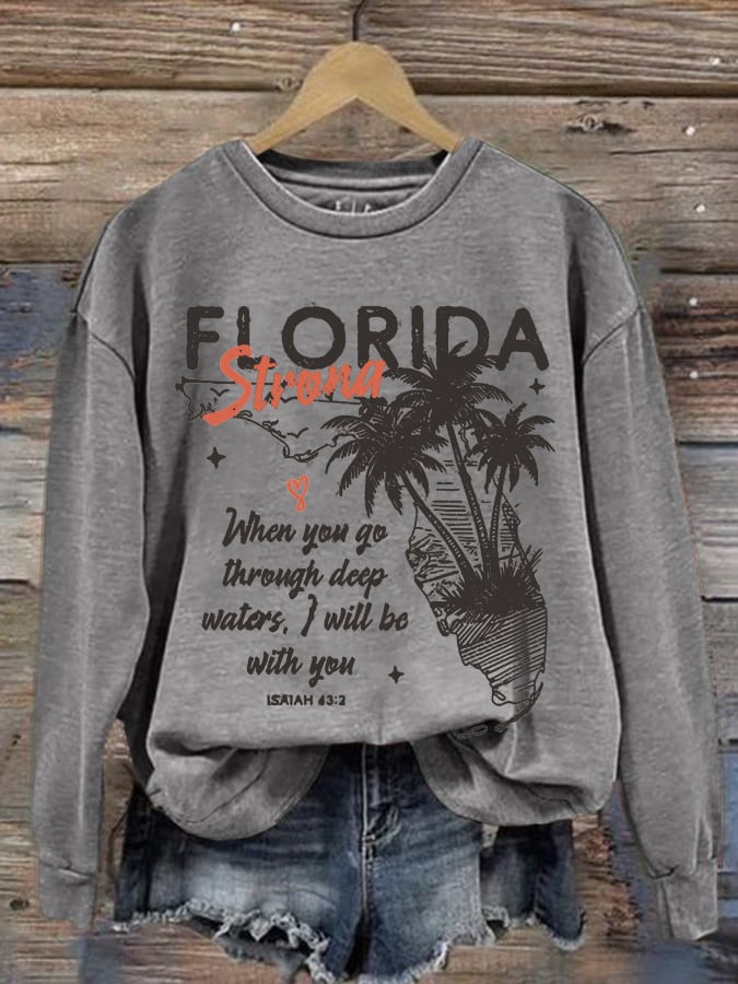 Women's Southeast Hurricane Helene Florida Strong Print Crewneck Sweatshirt