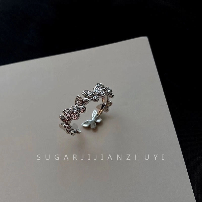 Fashion Heart Shape Butterfly Copper Plating Zircon Open Ring