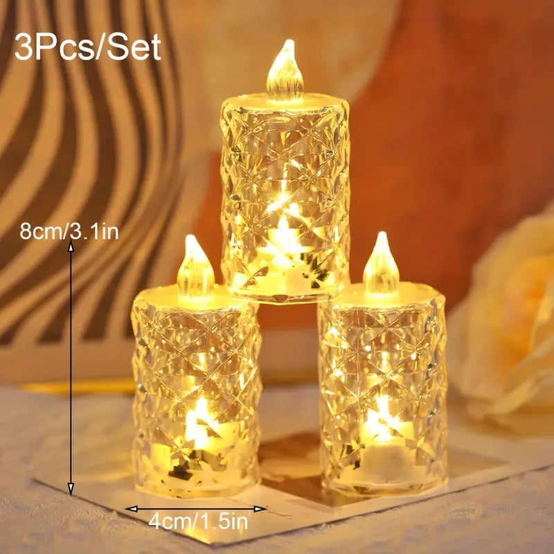 🔥3pcs/SET Crystal Flameless Candle Light