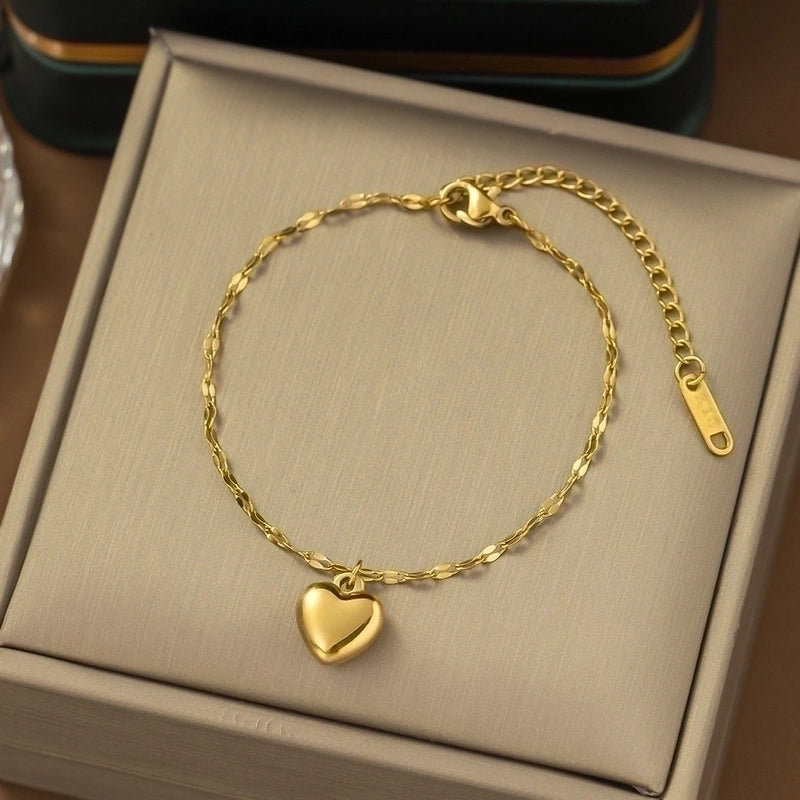 Casual Minimalist Heart Shape Titanium Steel Plating Inlay Pearl Shell Bracelets Earrings Necklace