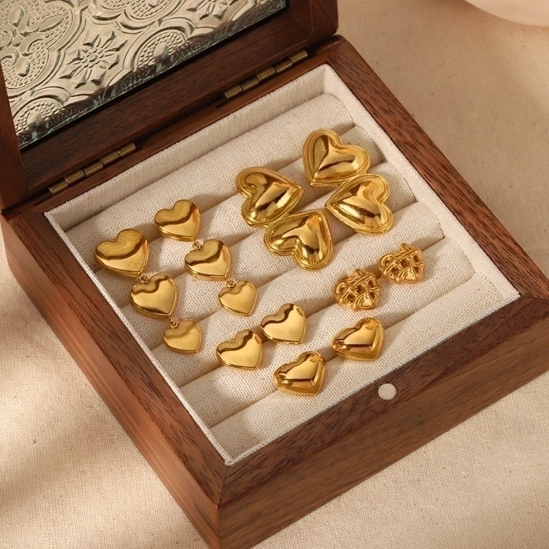 1 Pair Classic Style Heart Shape Polishing Plating 304 Stainless Steel Drop Earrings Ear Studs