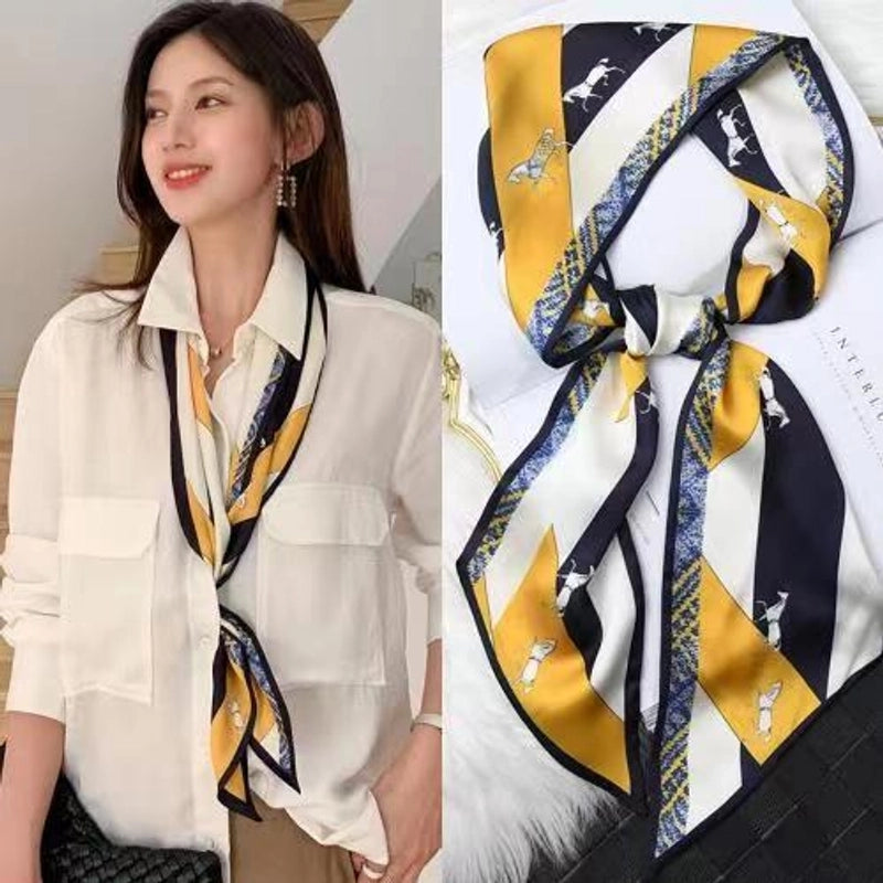 Women's Minimalist Color Block Polyester Printing Silk Scarf