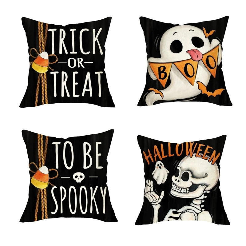 Halloween Minimalist Letter Skull Ghost Linen Pillow Cases Couch & Sofa Decor