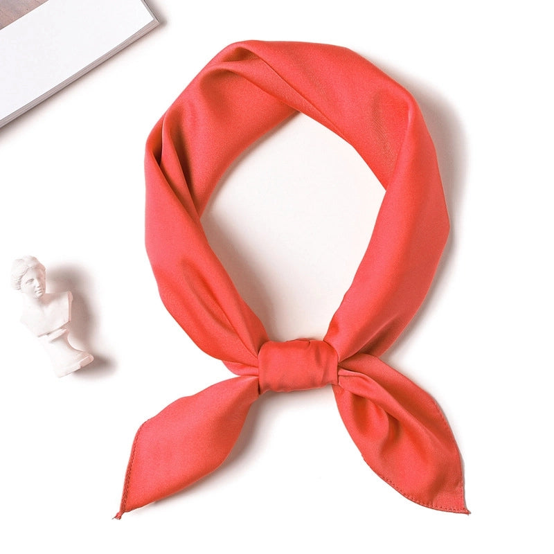 Simple Solid Color Scarf Women's Silk Small Square 70cm Basic Matching Shirt Professional Scarf Tie Hair