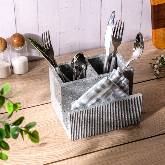 Dual Cutlery and Napkin Holder - Speckled Grey