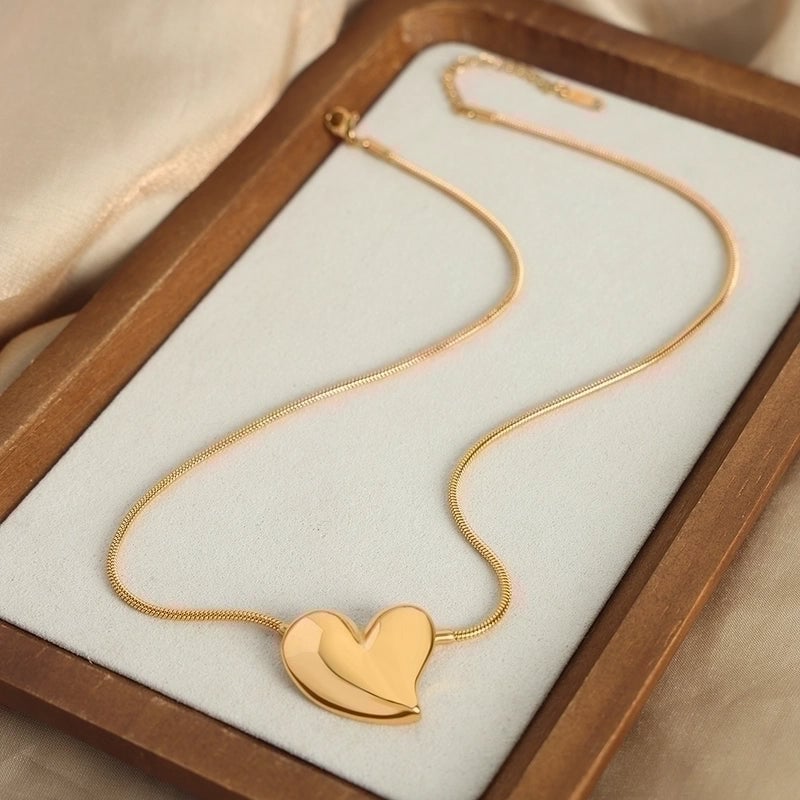 Elegant Minimalist Heart Shape Titanium Steel 18K Gold Plated Plating Earrings Necklace