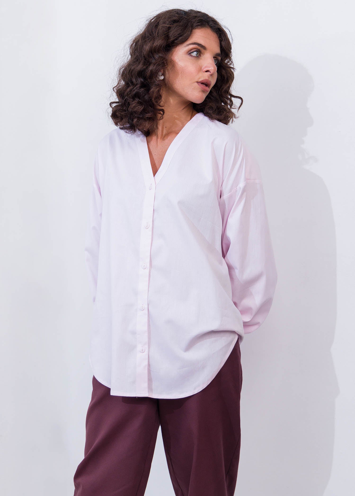 Drop Shoulder Button Down Blouse