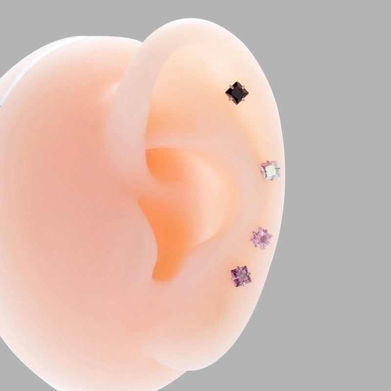 1 Piece Ear Cartilage Rings & Studs Korean Style Square 316L Stainless Steel  Plating Inlay Zircon