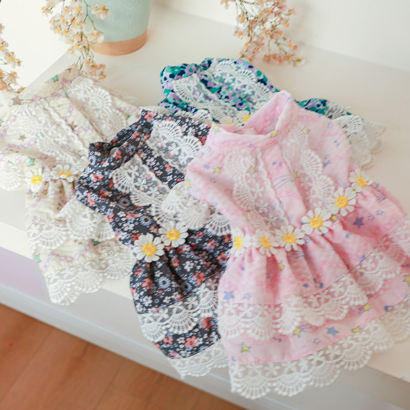 Lace Design Floral Dog Cat Dress