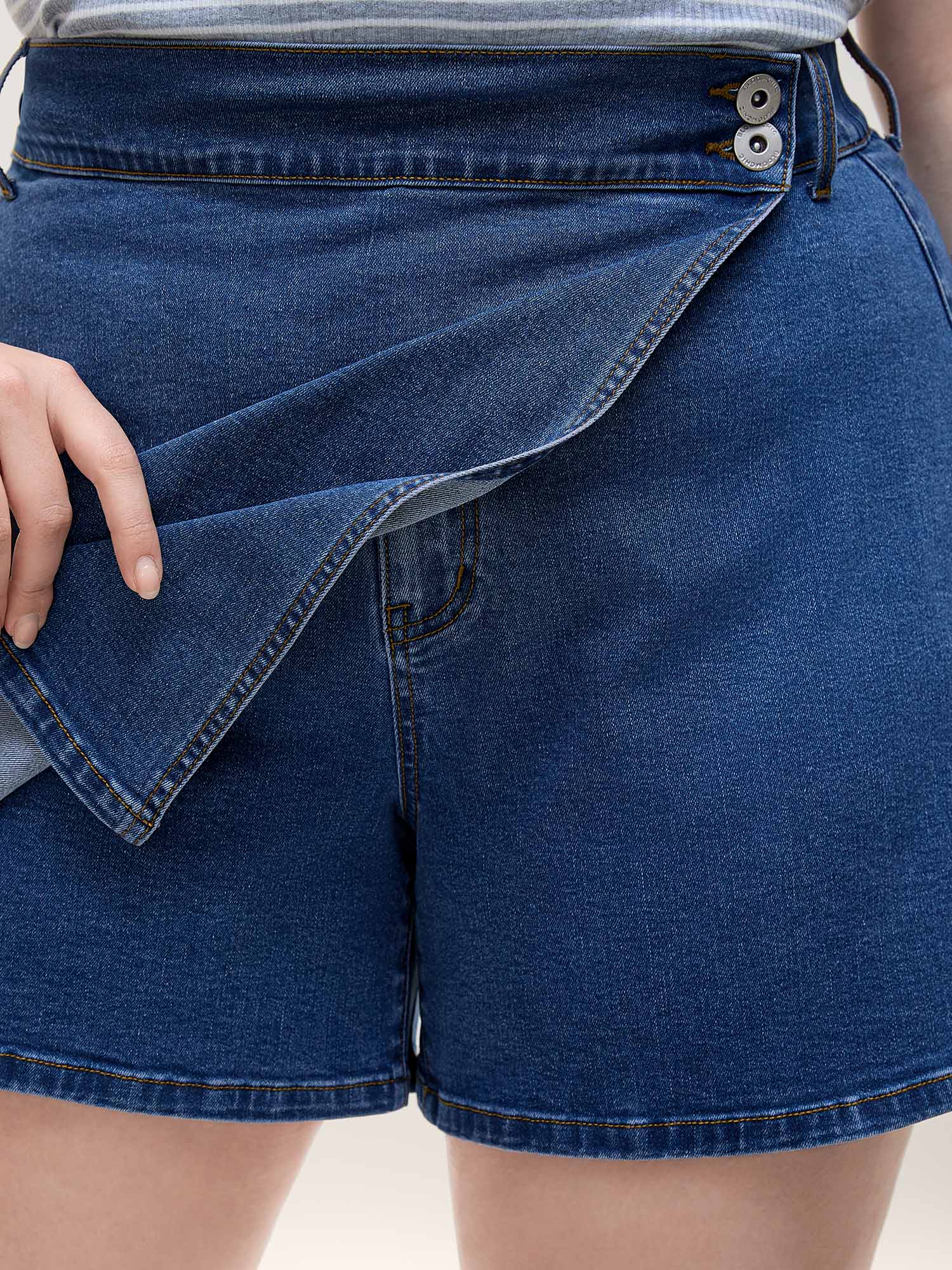 Wrap Front Button Detail Denim Skort