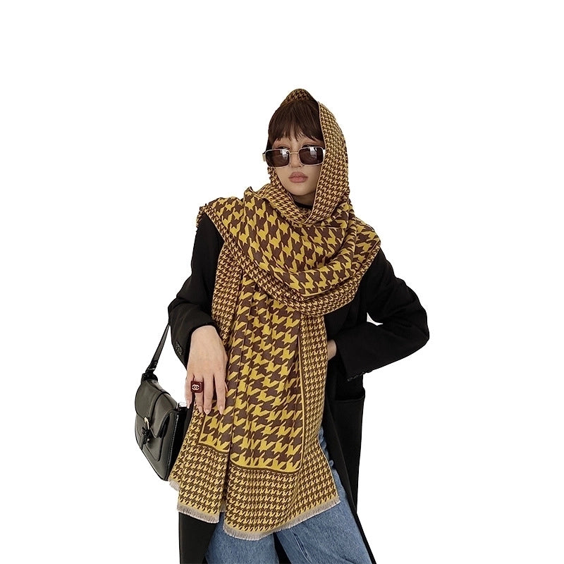 Version Of The Houndstooth Scarf Double-sided New Mid-length Imitation Cashmere Shawl