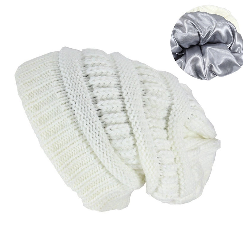 Autumn And Winter Solid Color Knitted Warm Ear Protection Hat Satin Lining Wool Cap Cap Cap Manufacturers Selling