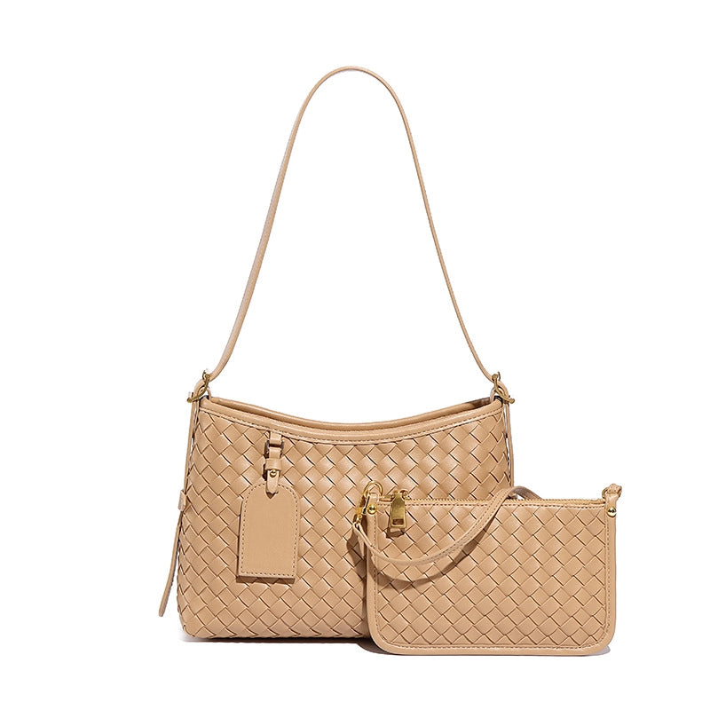 Women's Pu Leather Solid Color Basic Weave Dumpling Shape Zipper Crossbody Bag