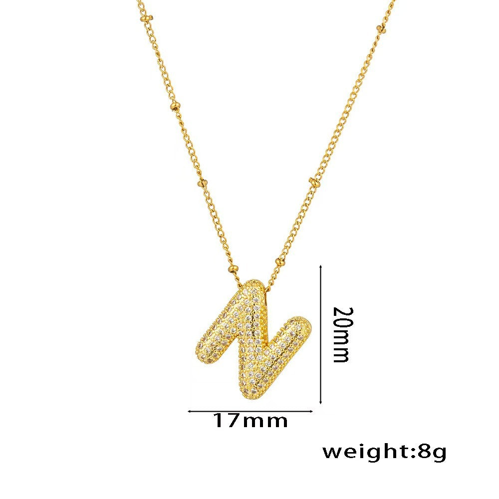 New Micro-Inlaid Zircon 26 Letter Pendant Necklace Copper Plated 18K Gold Fashionable And Classic