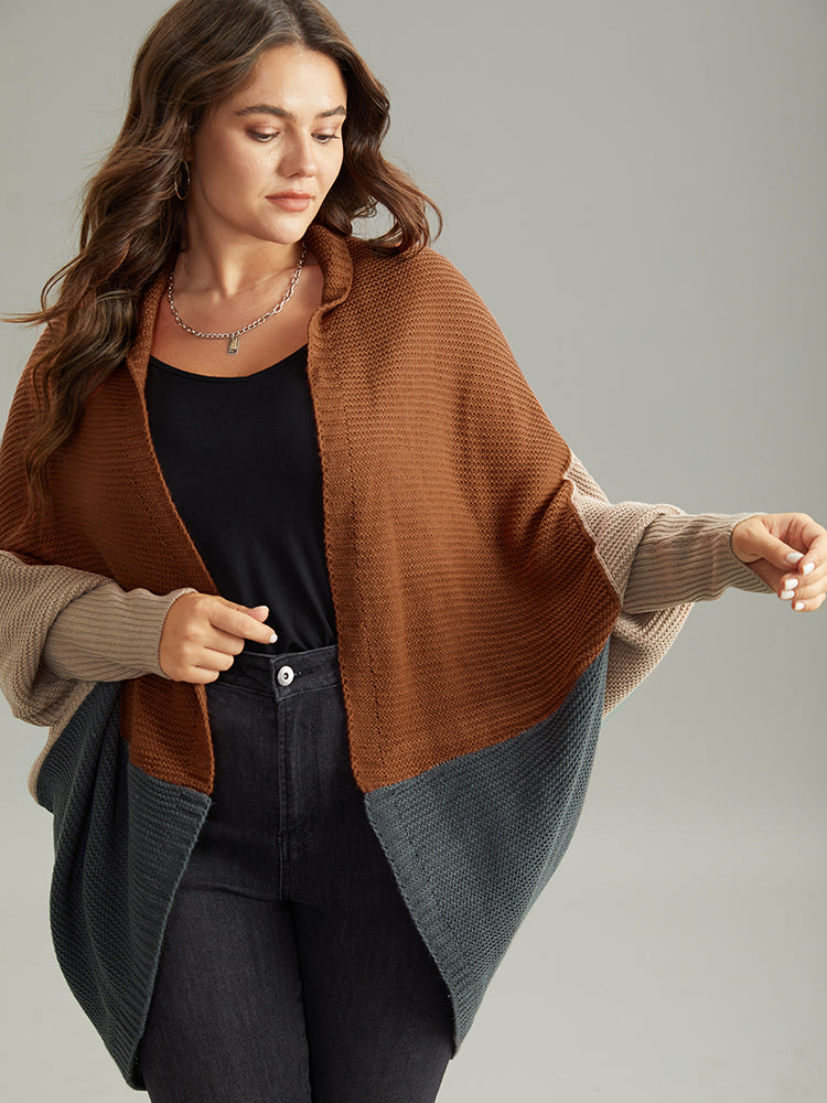 Colorblock Batwing Sleeve Patchwork Cardigan