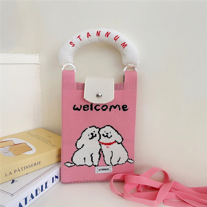 Women's Small Polyester Letter Cat Bow Knot Elegant Bucket Buckle Crossbody Bag