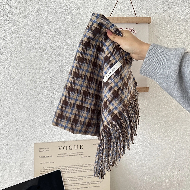 Women's Casual Retro Lattice Cotton Blend Tassel Scarf