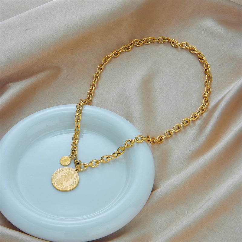 Coin Chain Geometric Titanium Steel Electroplating Necklaces