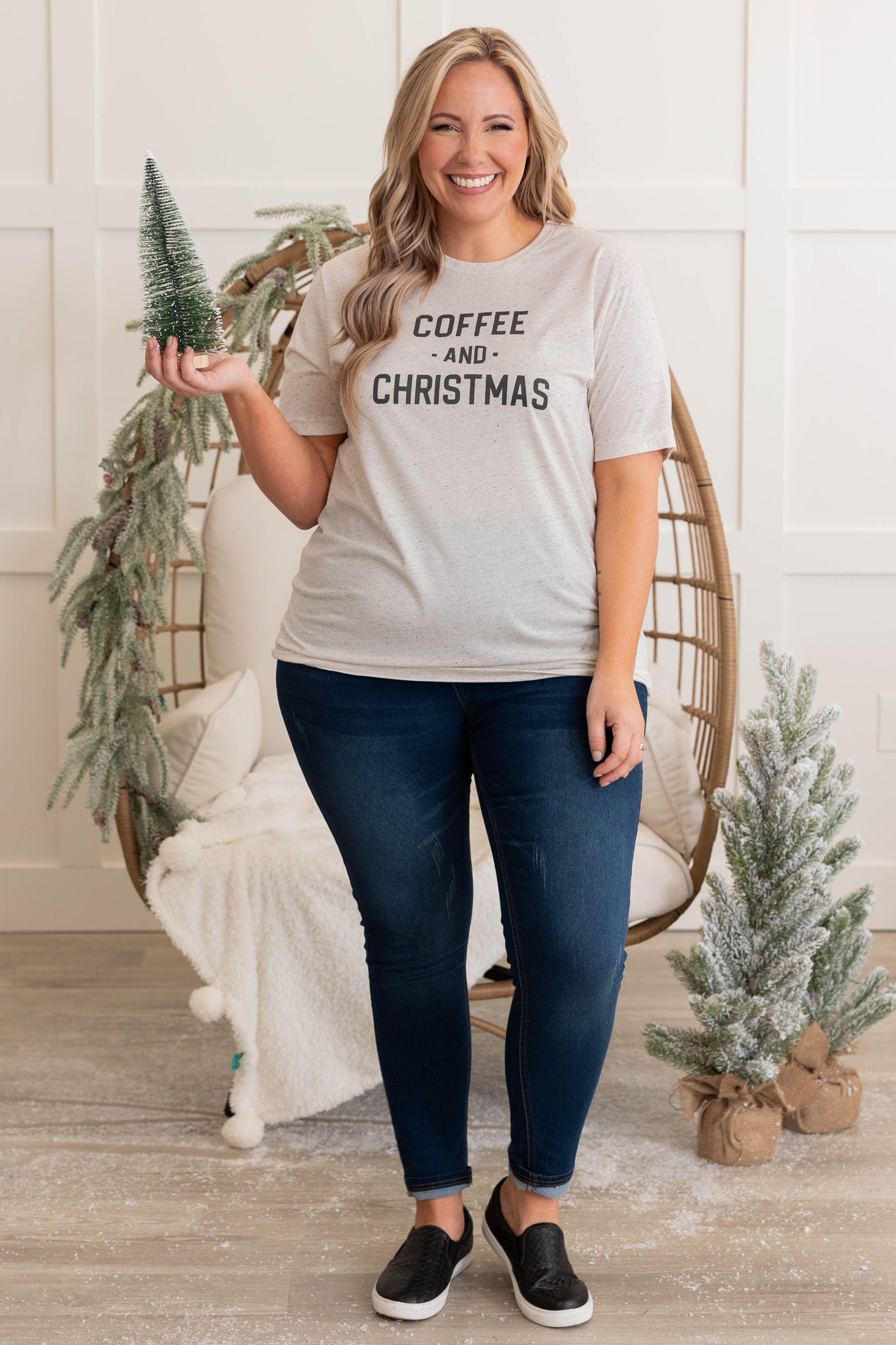 Coffee And Christmas Tee. Oatmeal