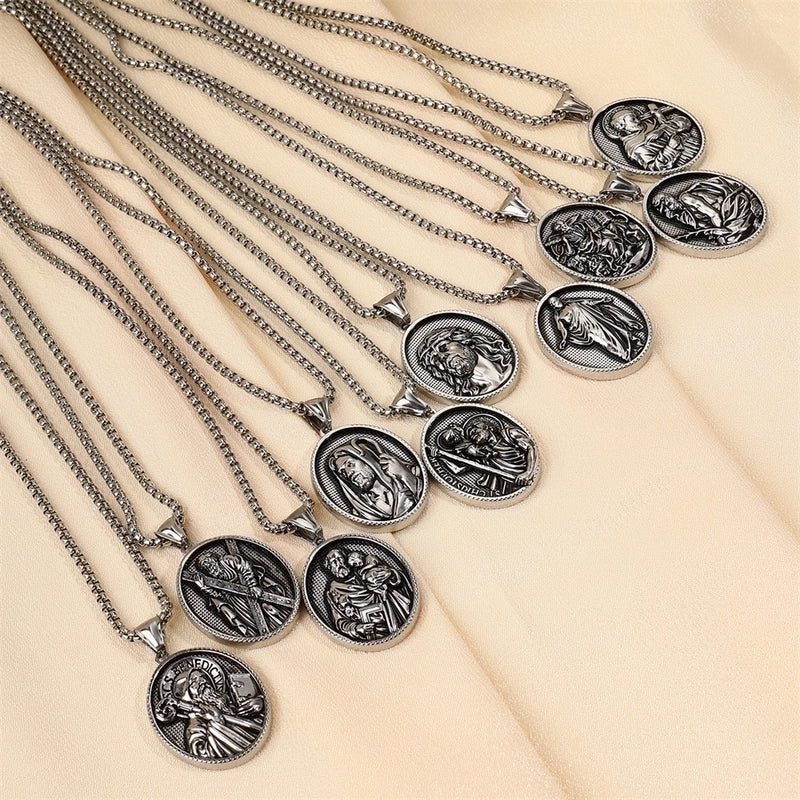 Modern Style Classic Style Portrait Cross Solid Color 304 Stainless Steel 18K Gold Plated Round Pendant Necklace