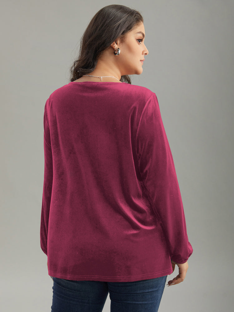 Velvet Metal Button Detail Blouse
