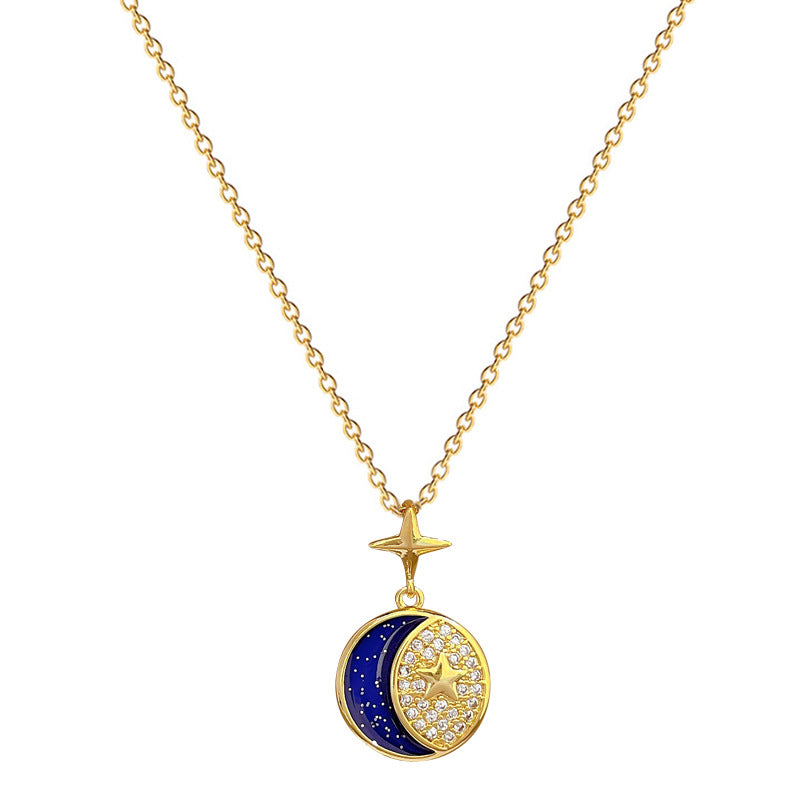Star Moon Myth Full Diamond Gorgeous Full Diamond Necklace Women'S All-Match Clavicle Chain Titanium Steel Chain
