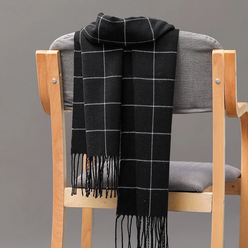 Autumn And Winter Men's Plaid Scarf British Plaid Cashmere Tassel Couple Parent-child Men's Scarf