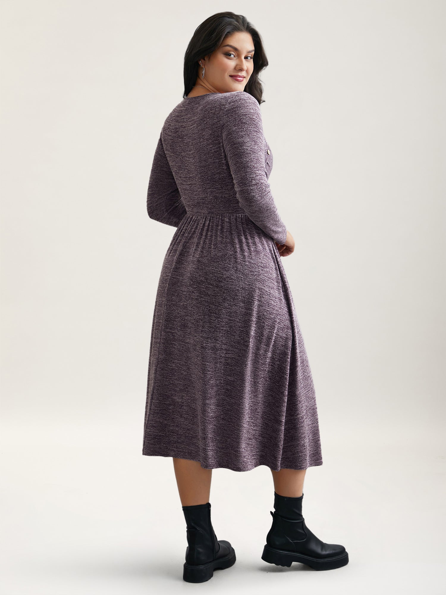 Heart Neckline Button Detailing Crossover Fit Dress