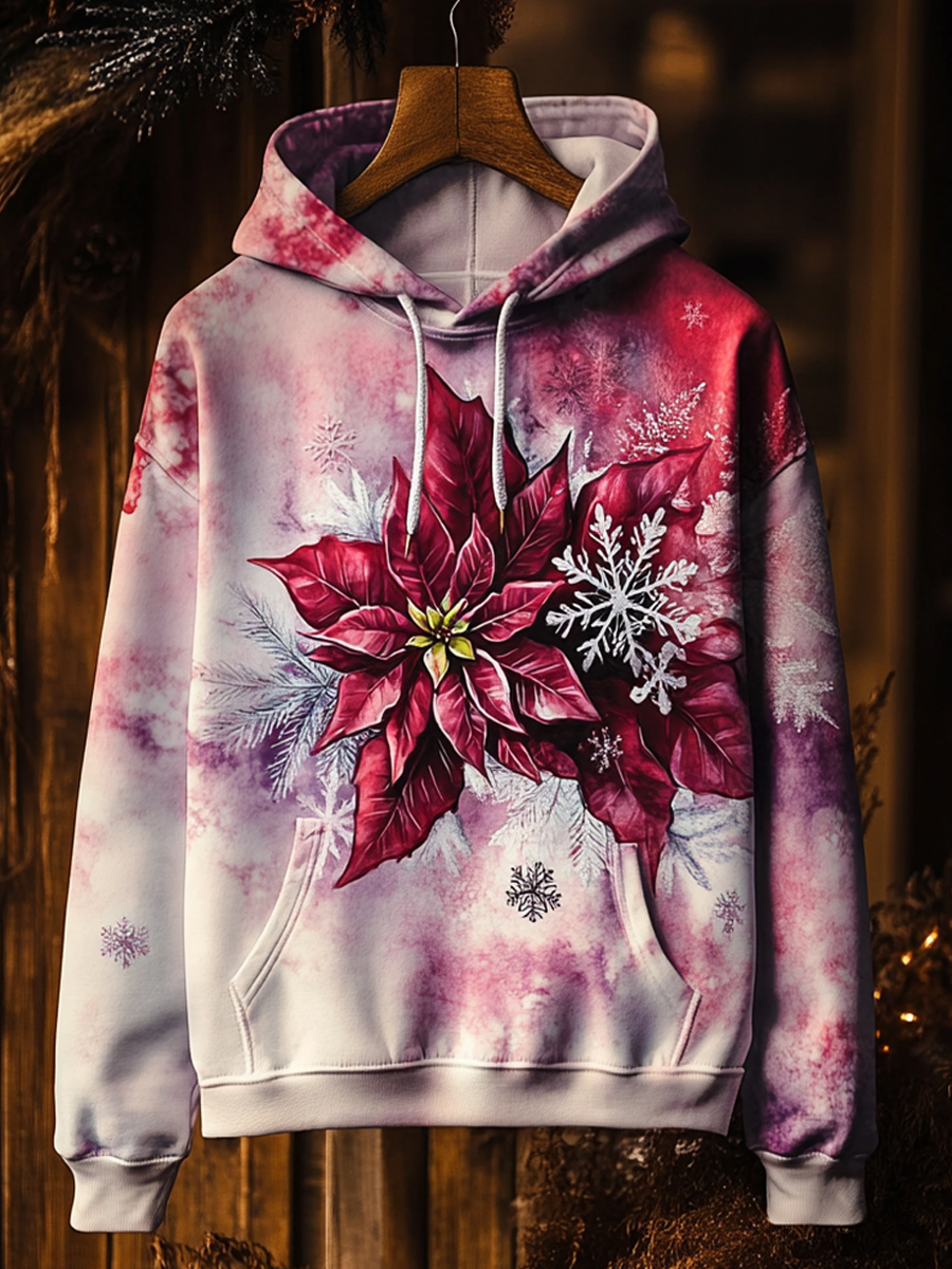 Christmas Flower Art Print Long Sleeve Hoodie