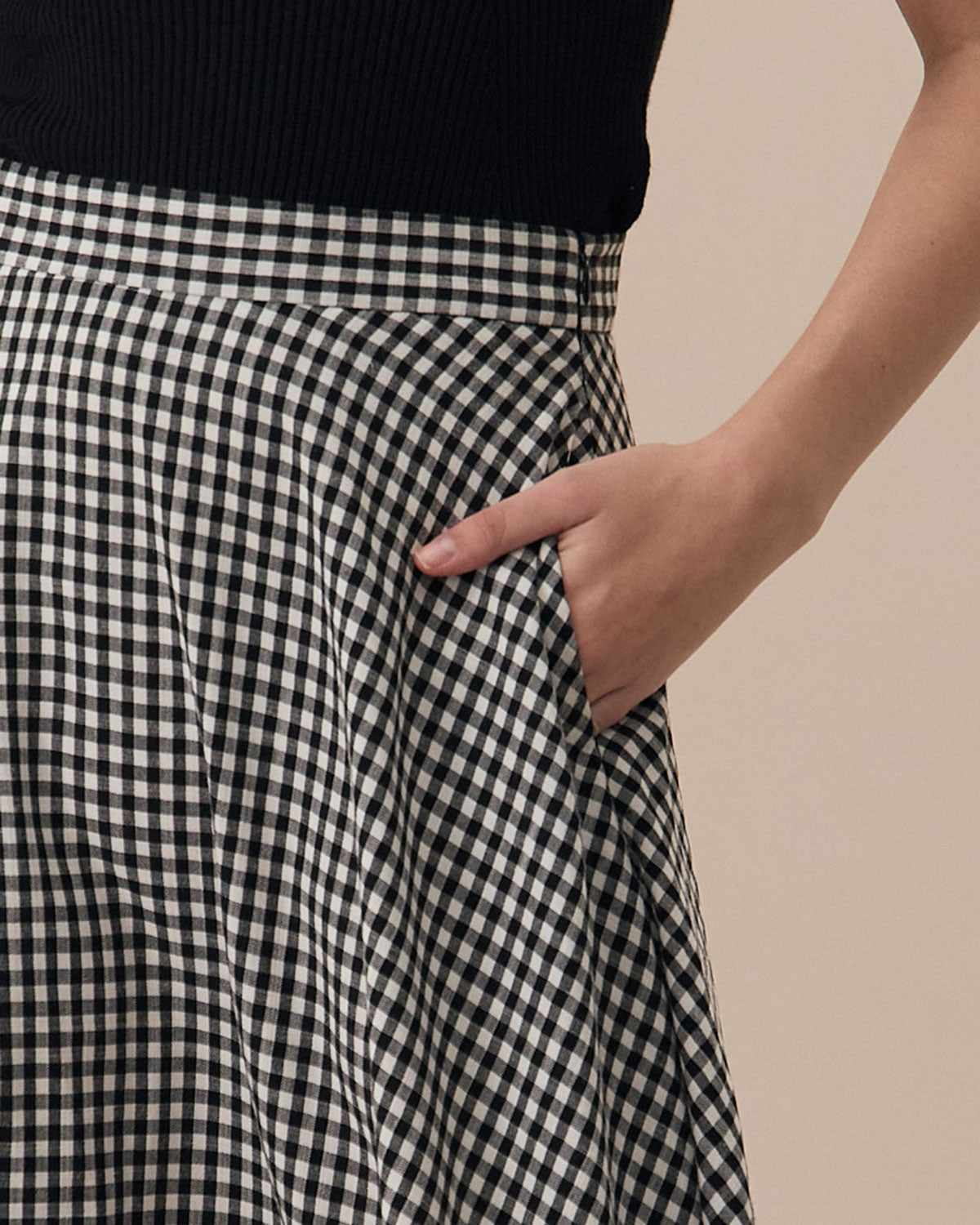 The Black High Waisted Plaid Pocket Midi Skirt