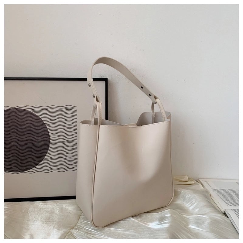 Vintage Bucket Bag New Trendy Internet Celebrity Popular Shoulder Bag  Fashionable Solid Color Large Capacity Women's Bag