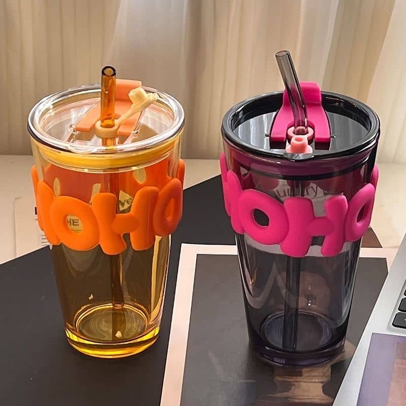 HOHO Glass Tumbler With Straw 450ml