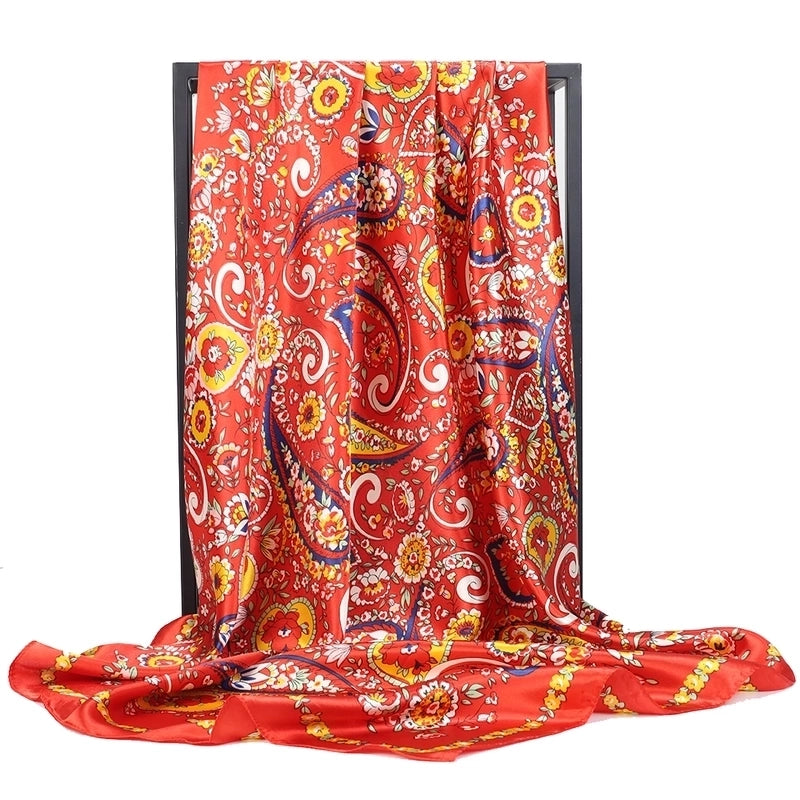 Women's Minimalist Cashew Nuts Satin Printing Silk Scarf Kerchief