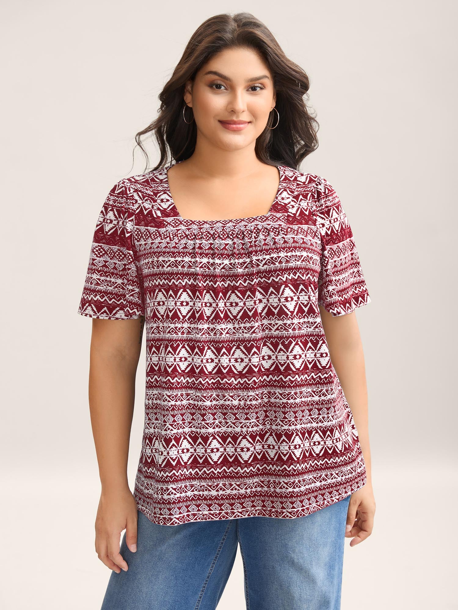 Boho Print Square Neck T-Shirt
