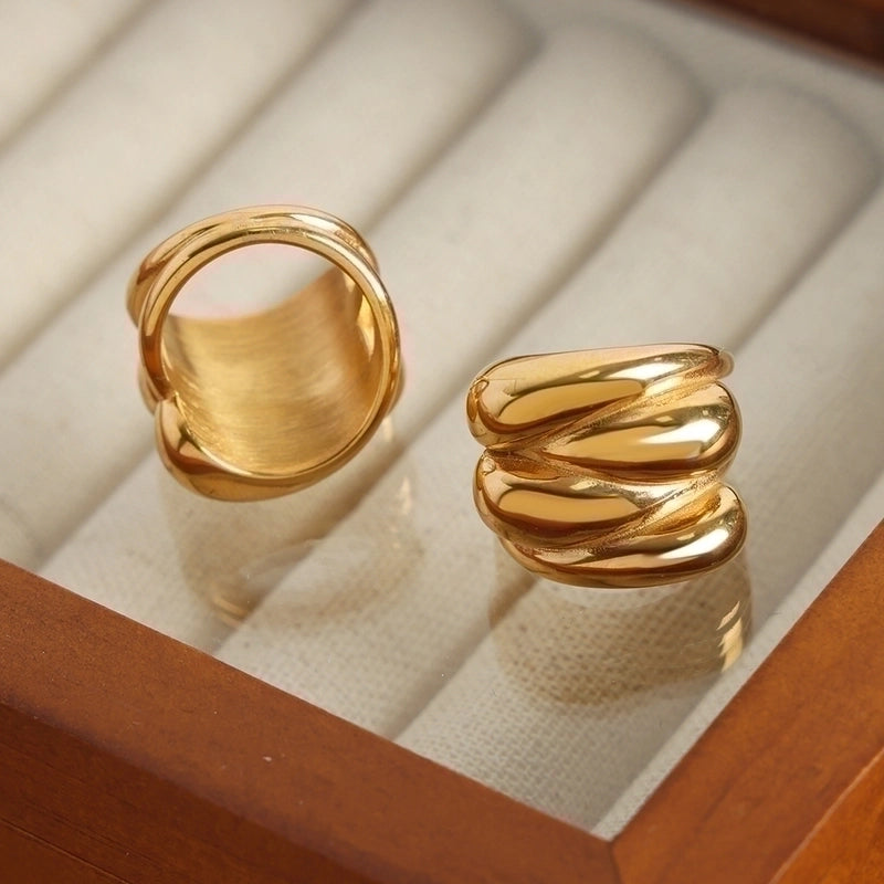 Casual Elegant Minimalist Water Droplets Titanium Steel 18K Gold Plated Plating Rings