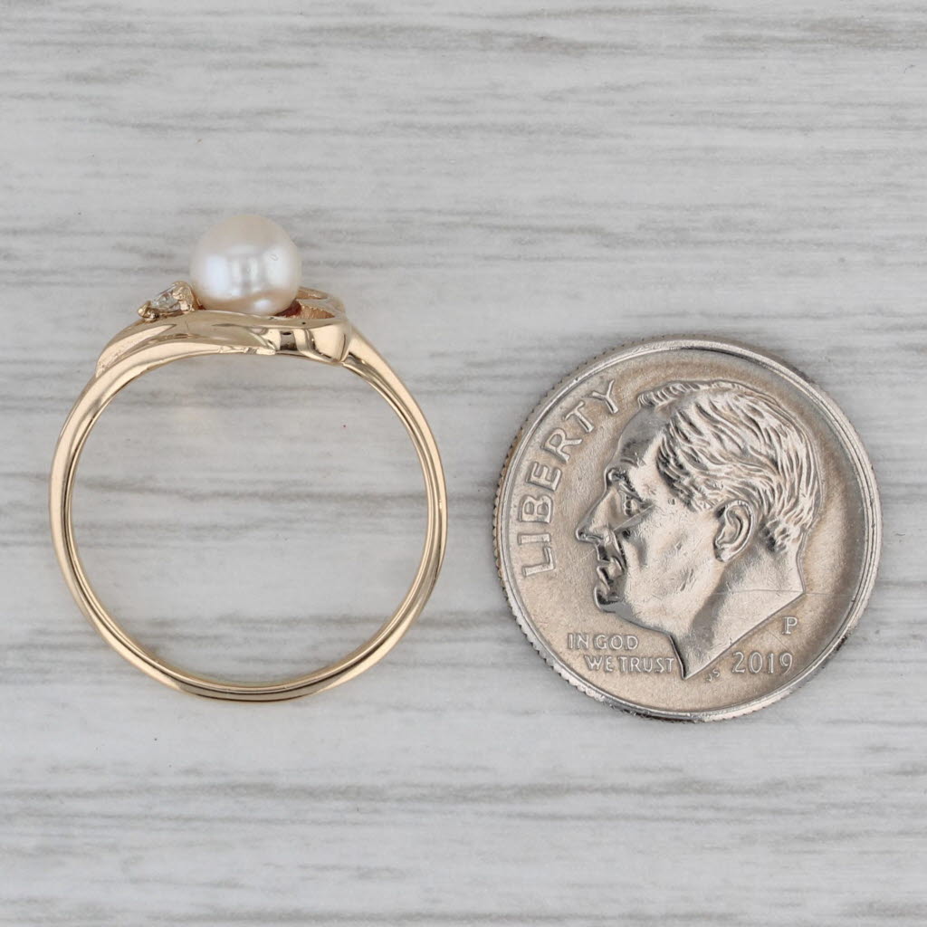 Cultured Pearl Diamond Heart Ring 14k Yellow Gold Size 5.5