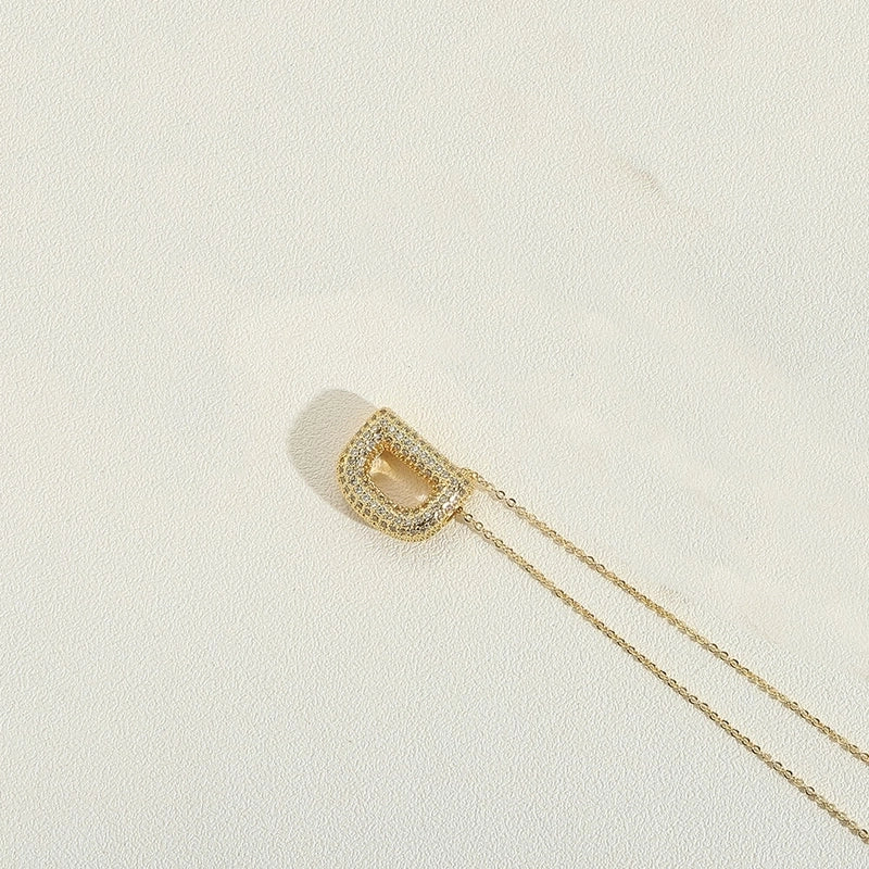 Copper 14K Gold Plated Minimalist Inlay Letter Zircon Pendant Necklace