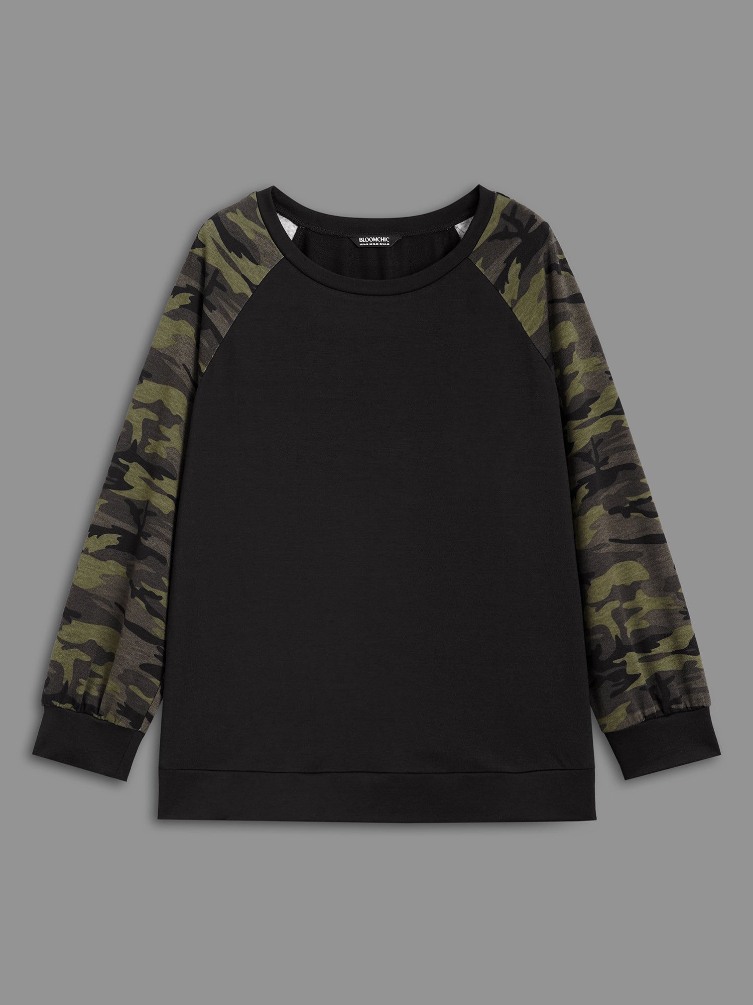 Camouflage Patchwork Raglan Sleeve Sweatshirt