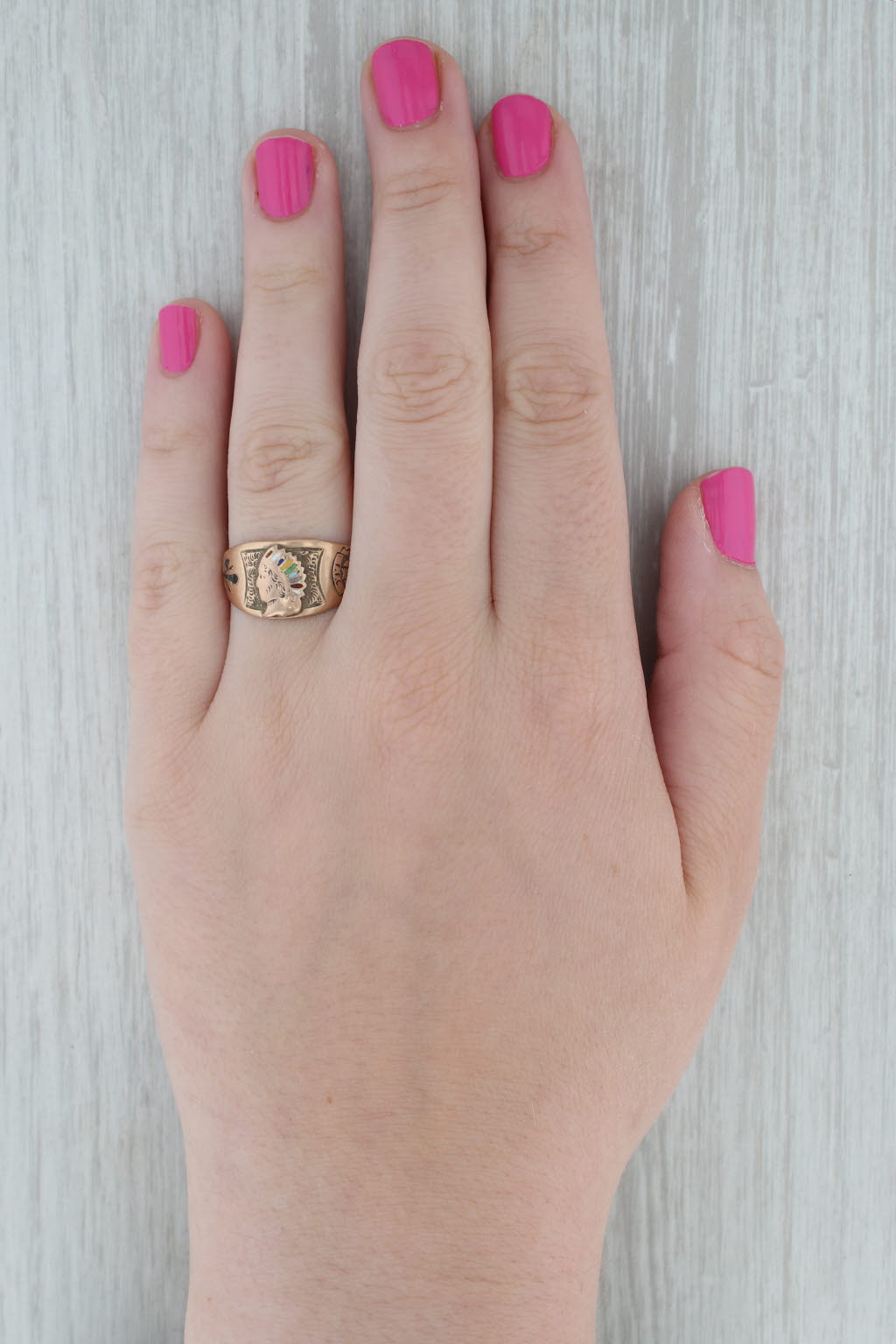 Vintage TOTE Order of Red Men Ring 10k Rose Gold Size 11.25 Cigar Band Style