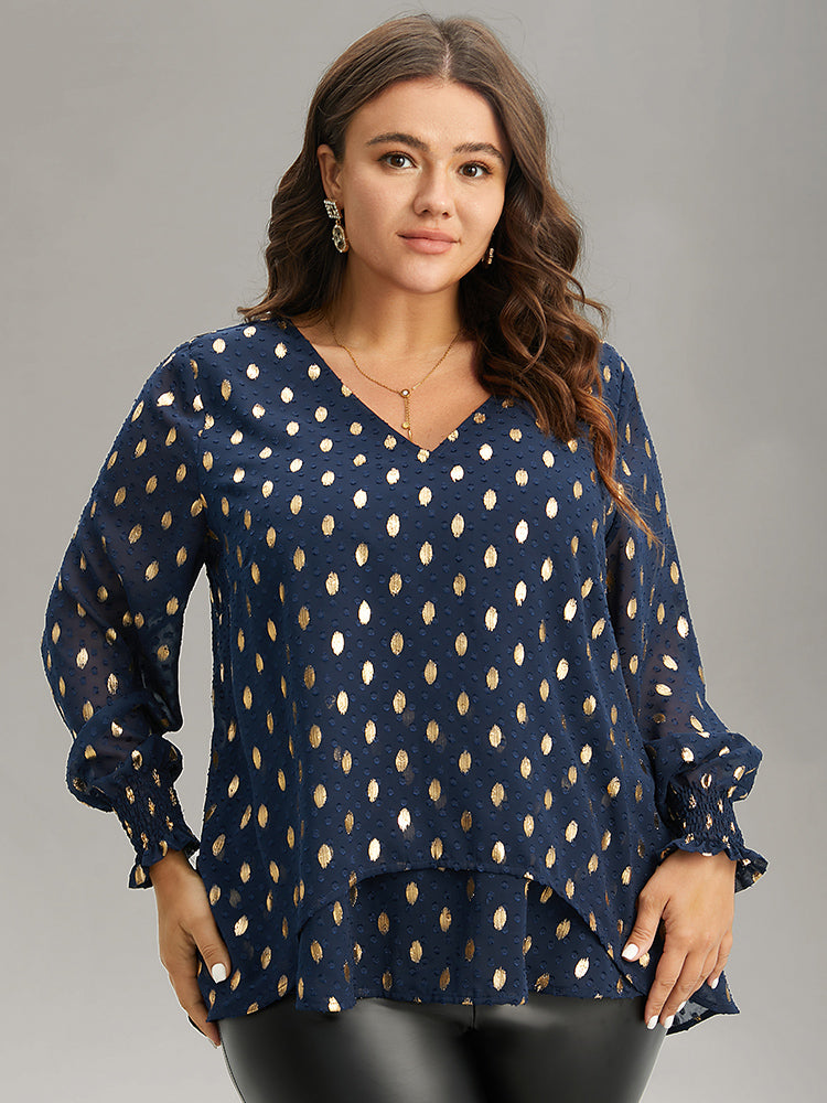 Glitter Polka Dot Textured Shirred Tiered Blouse