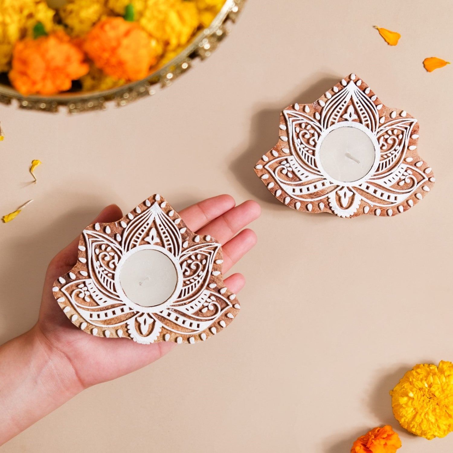 Blooming Lotus Tea Light Candle Holder Set Of 2