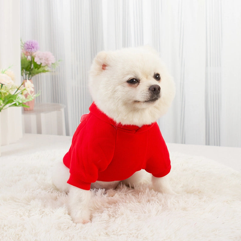 New Dog Clothes Hooded Vests Plus Velvet Warm Small Beautiful Multi-color Traction Rope Hole
