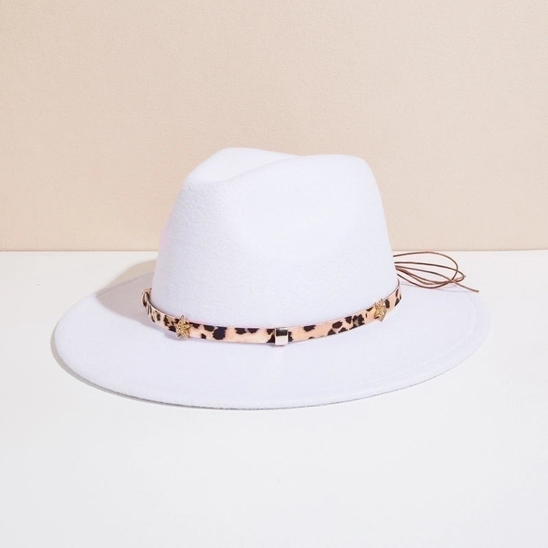 Unisex Basic Cowboy Style Solid Color Belt Buckle Wide Eaves Fedora Hat