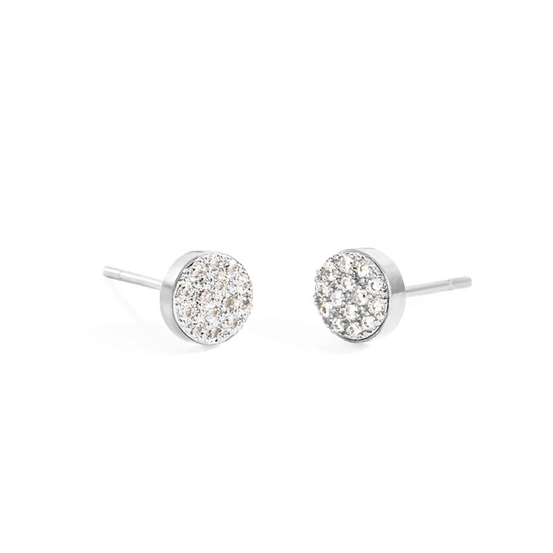 Minimalist Round Stainless Steel Inlay Artificial Diamond Ear Studs 1 Pair