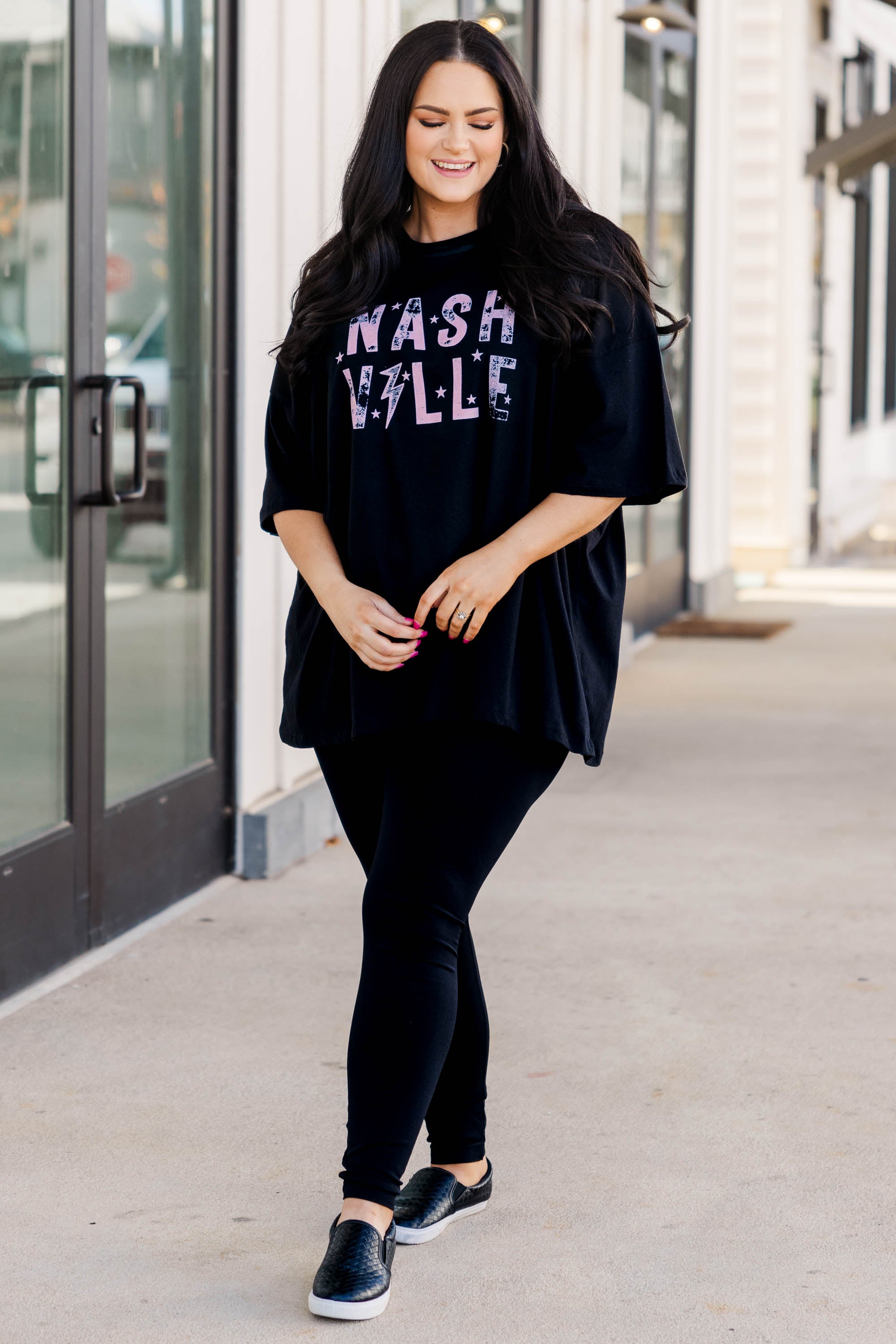 Paint The Town Pink Boyfriend Tee. Black