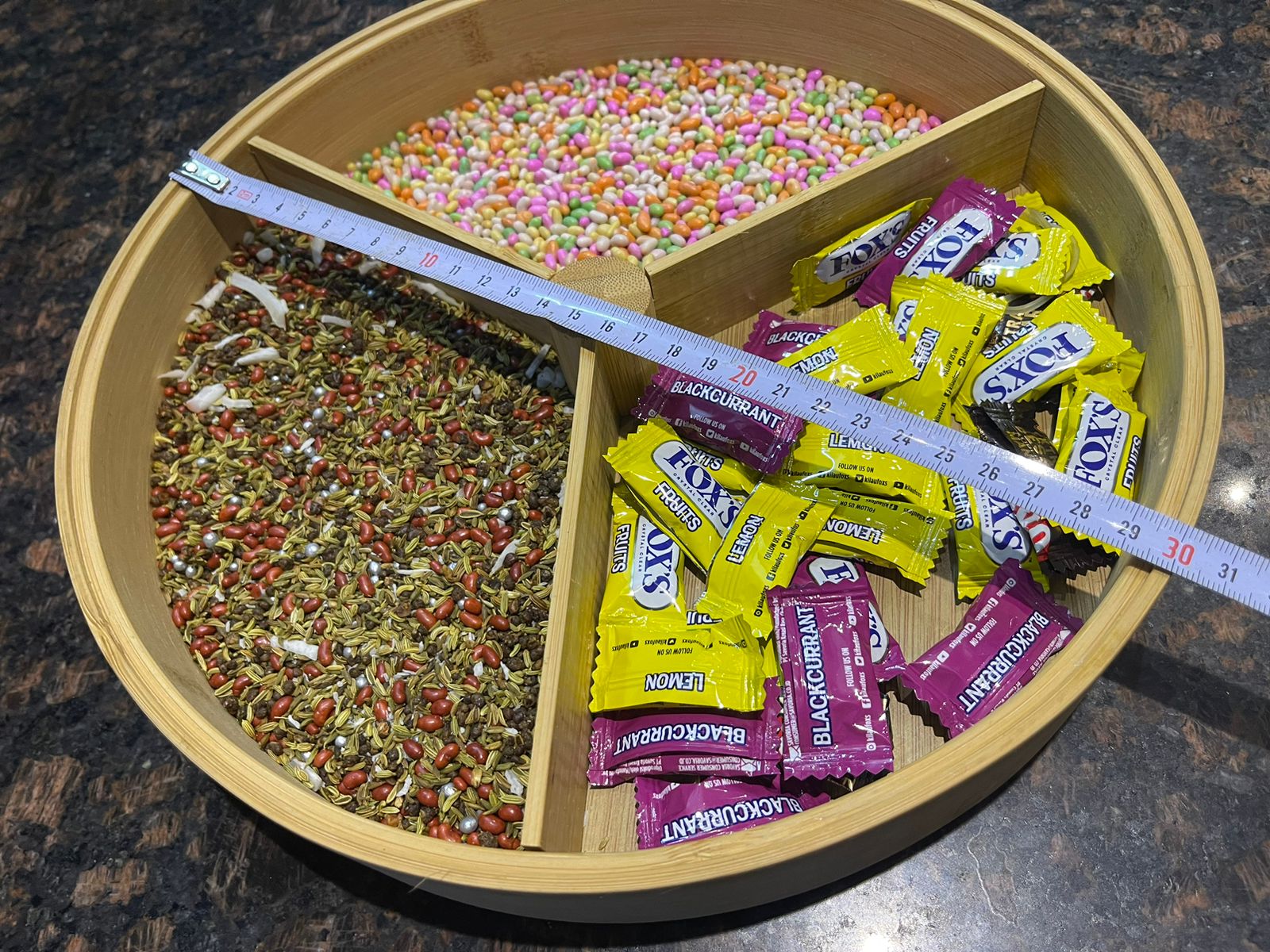 Rotating Bamboo Dry Fruit Snacks Tray With Lid 3 Portions