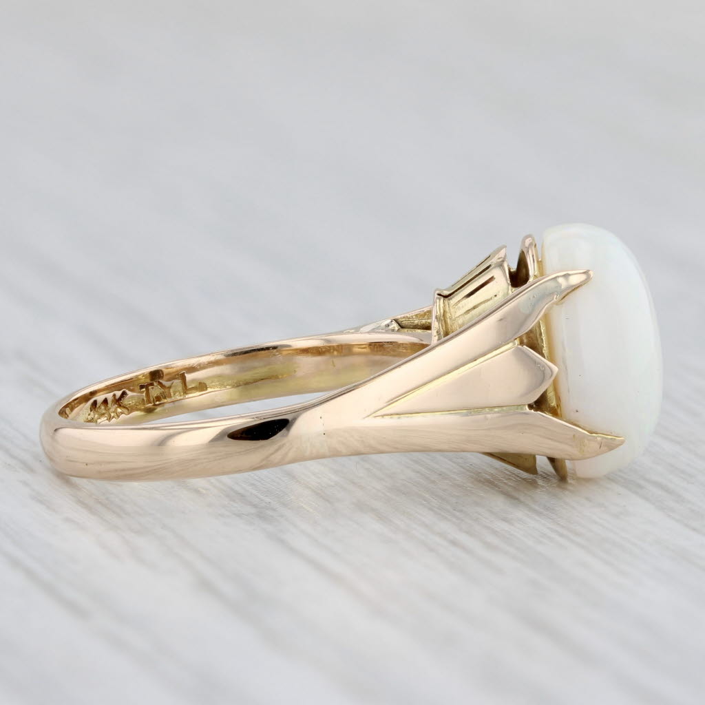 Vintage Oval Cabochon Opal Solitaire Ring 14k Yellow Gold Size 5.75